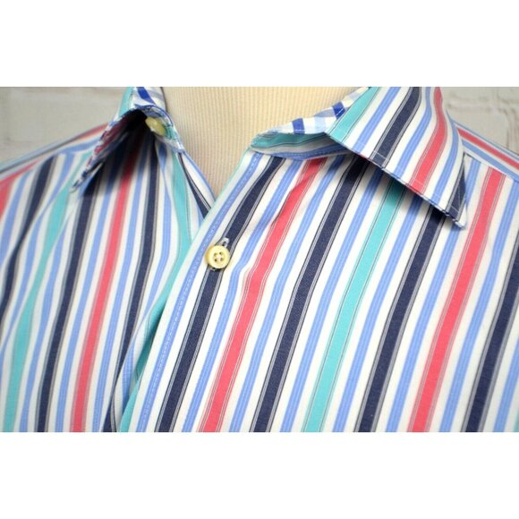 TAILORBYRD Men's Flip Cuff Button Front‎ Shirt SIZE LARGE Multi Color Striped - Picture 4 of 6